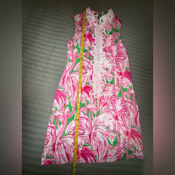 Lilly Pulitzer Alexa Shift Dress Flamingo Pink Green White Lace Size 0 - Picture 8 of 14